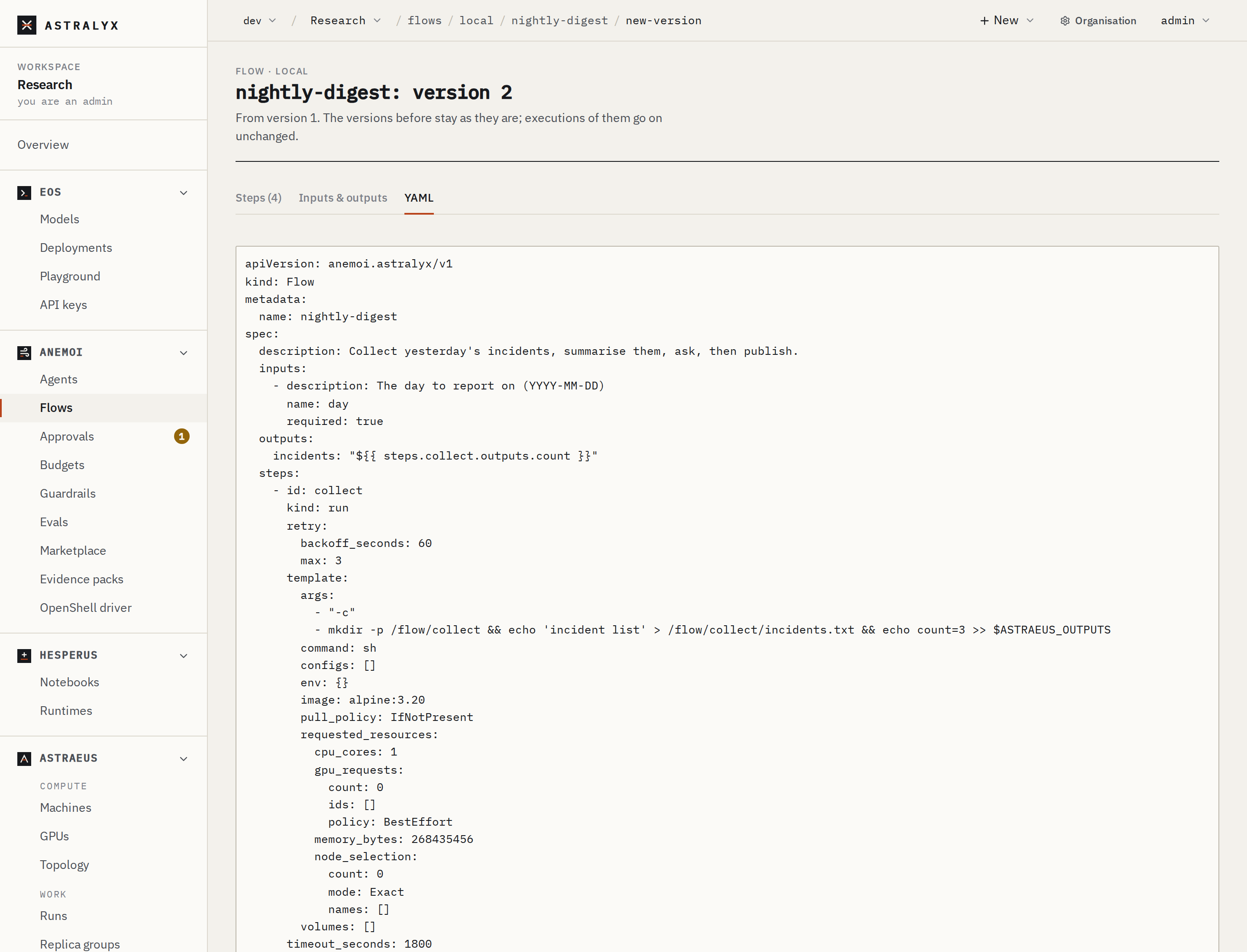 The same flow on the YAML tab