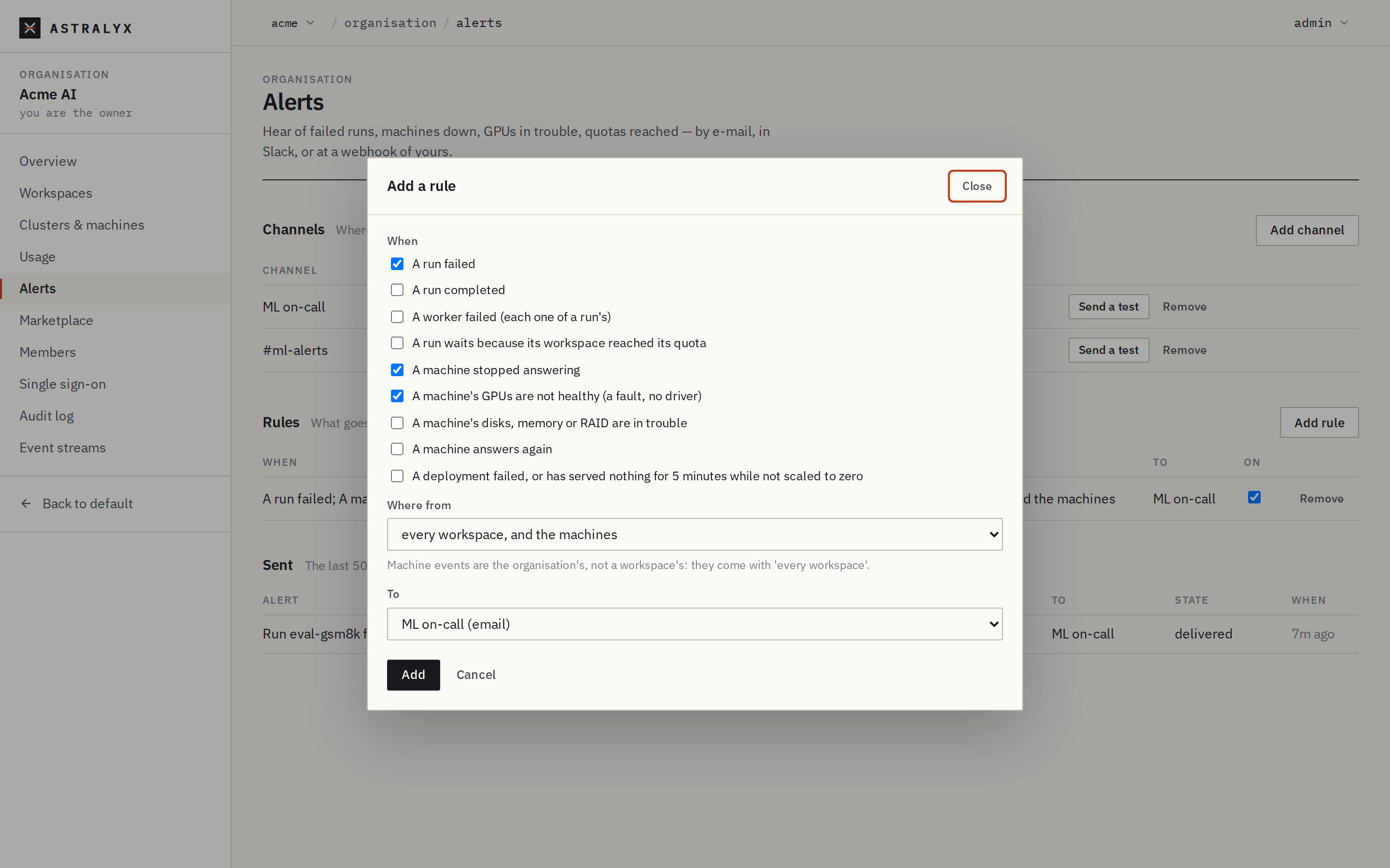 Adding an alert rule