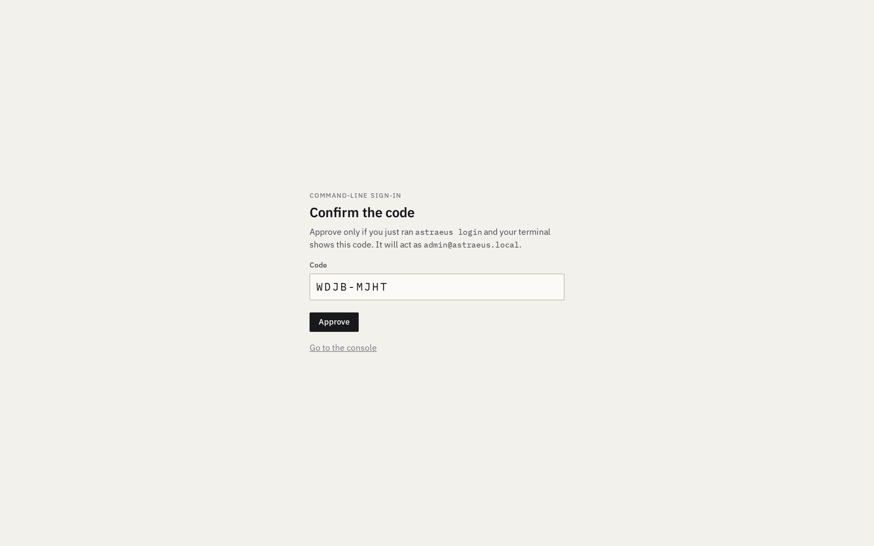 The Command-line sign-in page asking to approve a code