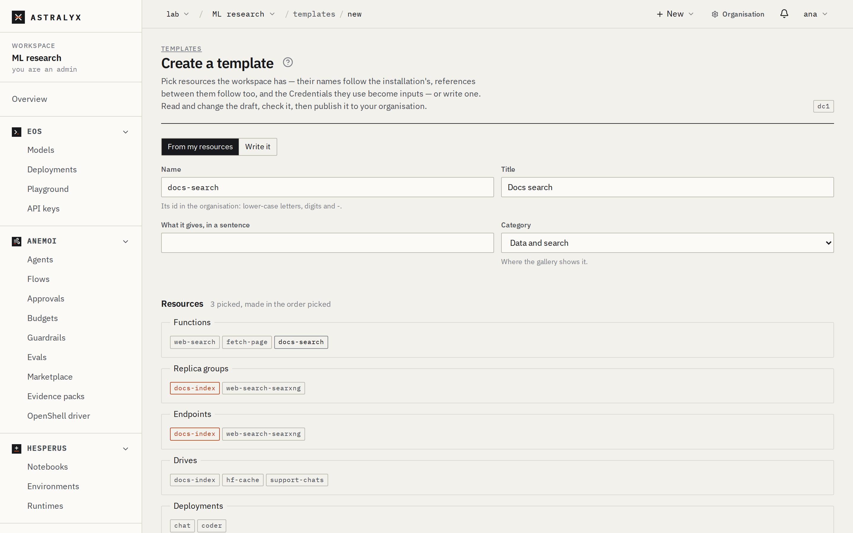 Making a template from resources