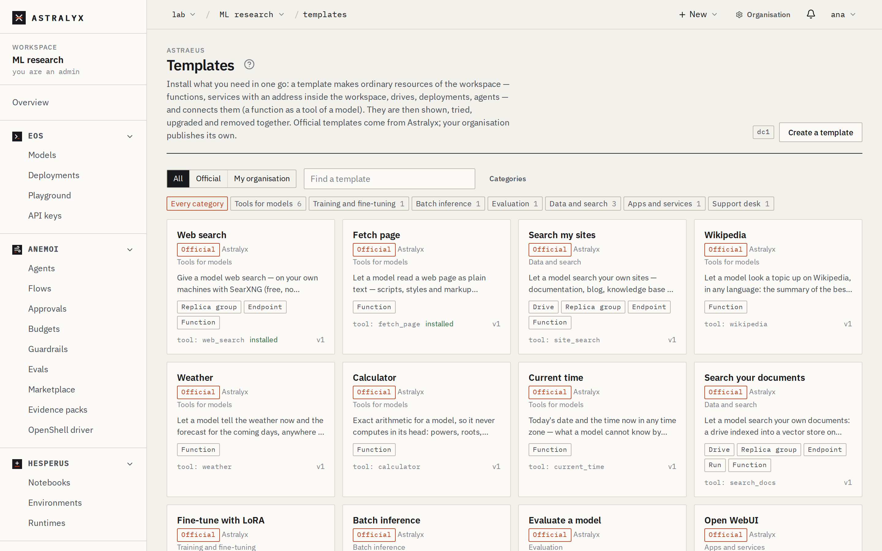 The Templates gallery